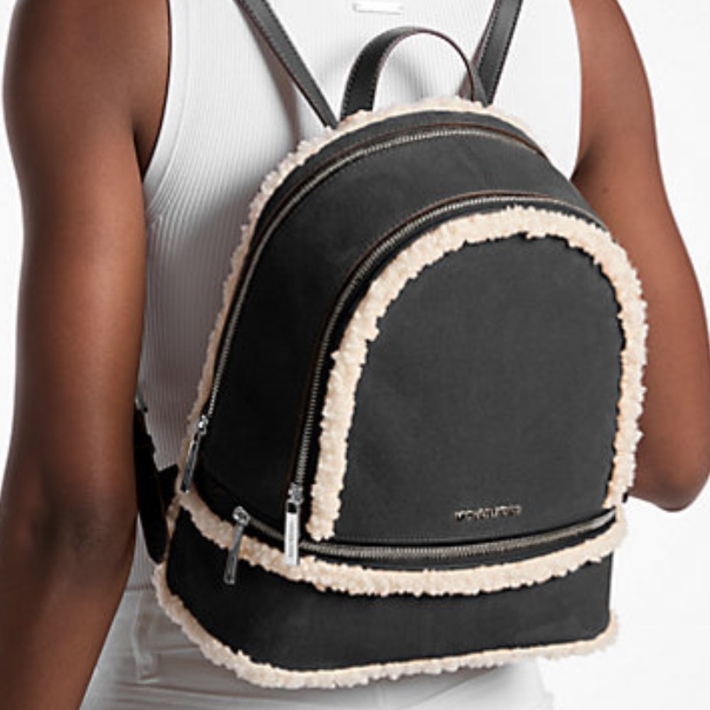 MICHAEL KORS Rhea Medium Suede and Faux Shearling Backpack
Black
NWT - Picture 3 of 16